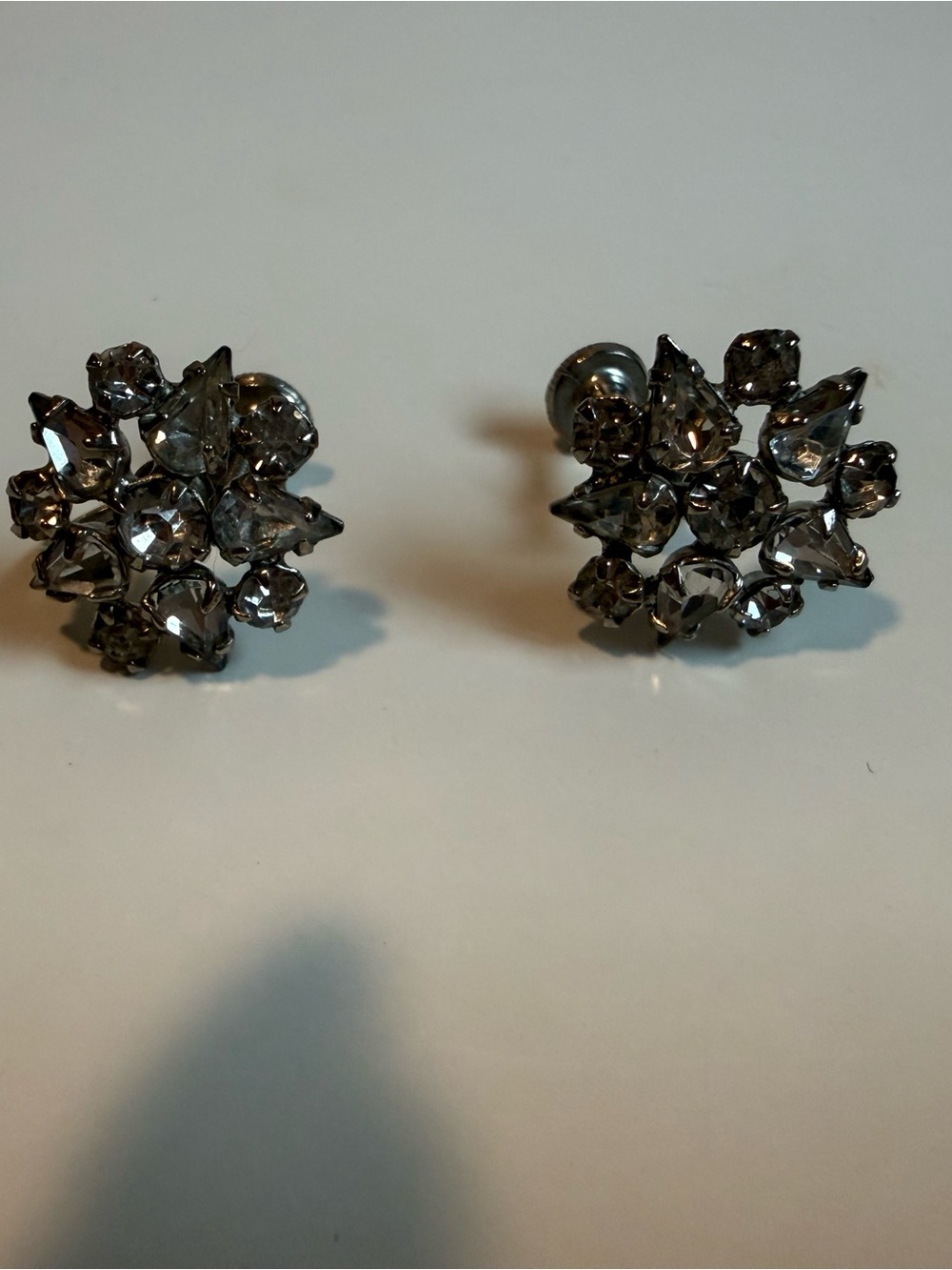 Vintage Smoky Crystal Cluster Screw-on Earrings - Women Jewelry